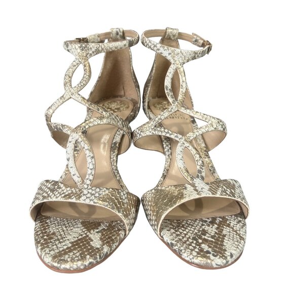 Vince Camuto Payto Gold White Leather Snake Pattern Strappy Heels Womens 8.5 39 - Picture 3 of 10